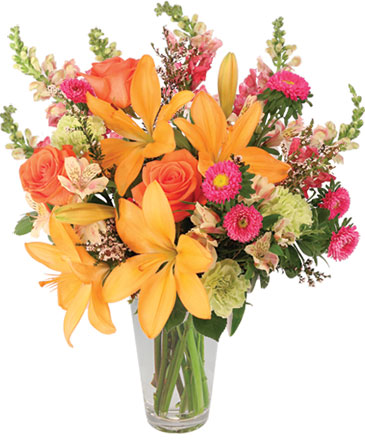 Sunset Lilies & Roses Flower Arrangement in Towanda, PA | Flowers By Donna Sunset Lilies & Roses Flower Arrangement in Towanda, PA | Flowers By Donna